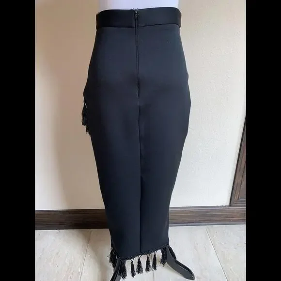 asos Form Fitting size 6 Black Tassels Skirt Made In UK - Picture 4 of 7